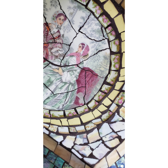 VTG Mosaic Wood Box Victorian Ladies Scene Mother of Pearl Tile Inlay MCM Decor - Picture 2 of 11